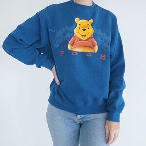 Vintage The Disney Store Blue Winnie The Pooh Cotton Blend Crewneck Sweater S